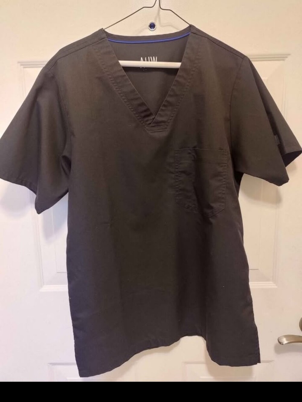 Men's Black V-Neck Scrub Top with Chest Pocket
